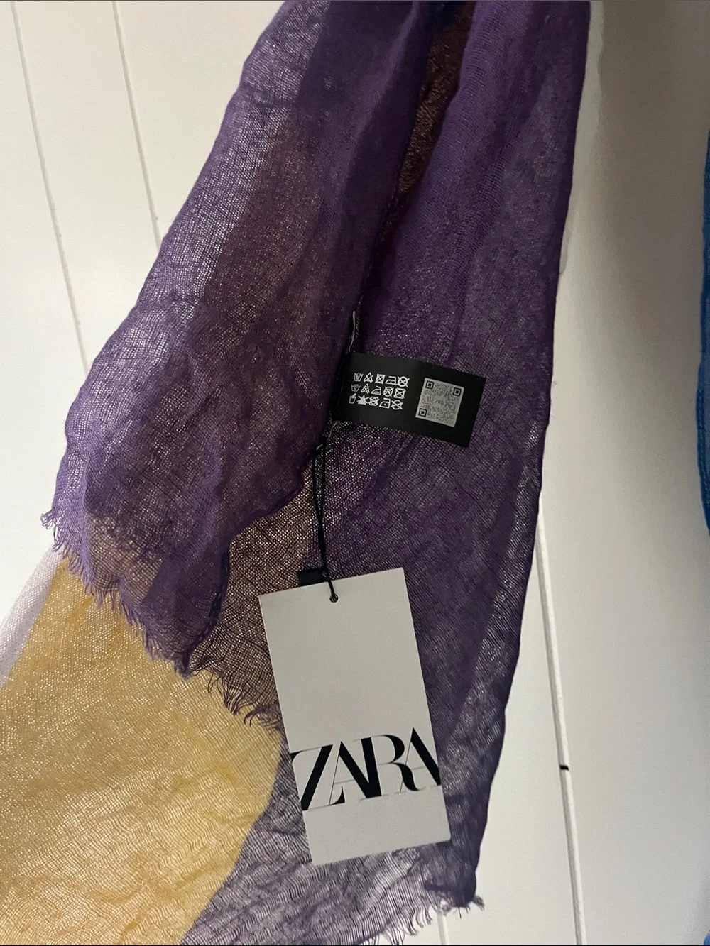 ZARA Striped Lightweight Scarf in Purple, Yellow, Blue, Gray, White